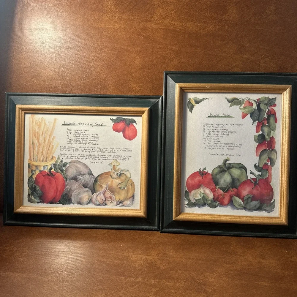 VTG Framed Garden Cookbook 90's Tomato Salsa, And Linguine W-Clamsauce 2-13X11